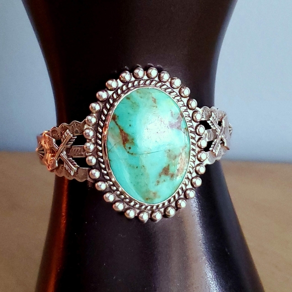 Vintage Southwestern Turquoise Sterling Silver Cuff Bracelet Pacific Jewelry Co - Picture 16 of 16